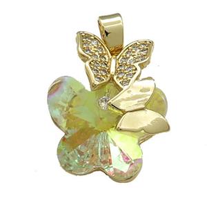 Copper Butterfly Pendant Pave Crystal Glass Zircon Gold Plated, approx 18-22mm