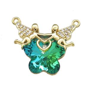 Copper Fairy Pendant Pave Crystal Glass Zircon 2loops Gold Plated, approx 15-18mm, 22-28mm