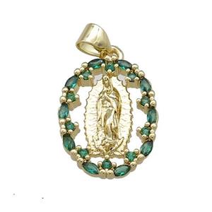 Copper Jesus Pendant Pave Zircon Oval Gold Plated, approx 14-18mm