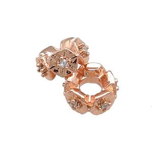 Copper Rondelle Beads Pave Zircon Rose Gold, approx 6mm