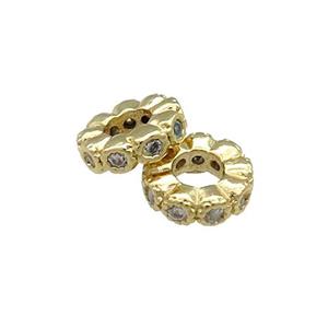 Copper Heishi Beads Pave Zircon Gold Plated, approx 6mm