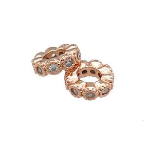 Copper Heishi Beads Pave Zircon Rose Gold, approx 6mm