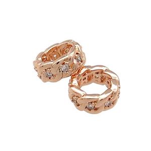 Copper Rondelle Beads Pave Zircon Large Hole Rose Gold, approx 6mm