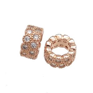 Copper Rondelle Beads Pave Zircon Large Hole Rose Gold, approx 6mm