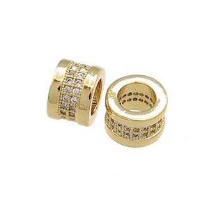 Copper Tube Beads Pave Zircon Large Hole Gold Plated, approx 10mm