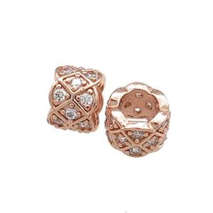 Copper Tube Beads Pave Zircon Large Hole Rose Gold, approx 10mm