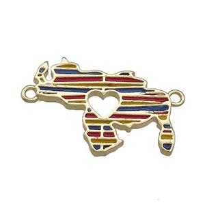 Copper Rhinoceros Pendant Heart Multicolor Enamel 2loops Gold Plated, approx 18-23mm