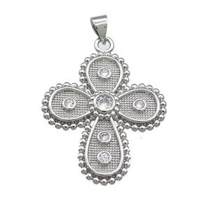 Copper Cross Pendant Pave Zircon Platinum Plated, approx 25-30mm