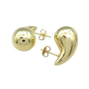 Copper Stud Earrings Teardrop Hollow Gold Plated, approx 13.5-23mm