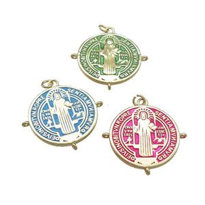 Copper Jesus Pendant Religious Medal Charms Painted Circle Gold Plated Mixed, approx 25mm