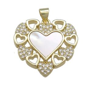 Copper Heart Pendant Pave Shell Zircon 18K Gold Plated, approx 24mm