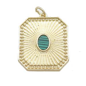 Copper Rectangle Pendant Pave Gemstone Gold Plated, approx 19-22mm