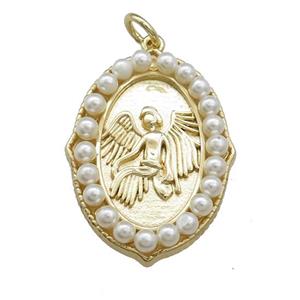 Fairy Charms Copper Oval Pendant Pave Pearlized Resin Gold Plated, approx 20-30mm