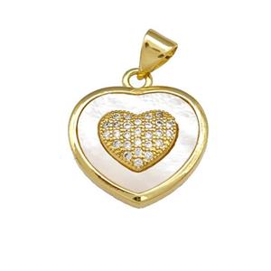 Copper Heart Pendant Pave Shell Zirconia 18K Gold Plated, approx 17mm