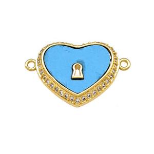 Copper Heart Connector Pave Shell Zirconia 18K Gold Plated, approx 14-18mm