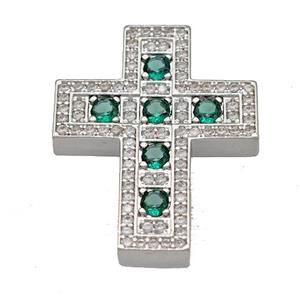 Copper Cross Pendant Micro Pave Zirconia Platinum Plated, approx 22-27mm