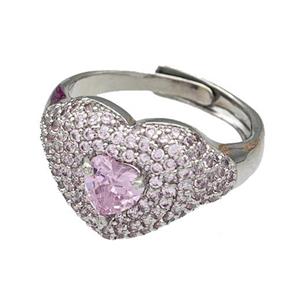 Copper Heart Rings Micro Pave Zirconia Adjustable Platinum Plated, approx 14mm, 18mm dia