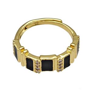 Copper Rings Pave Zircon Black Enamel Adjustable Gold Plated, approx 6mm, 18mm dia