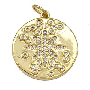 Copper Circle Pendant Micro Pave Zirconia NorthStar Gold Plated, approx 21mm