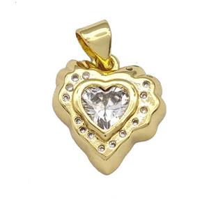 Copper Heart Pendant Micro Pave Zirconia Gold Plated, approx 14mm