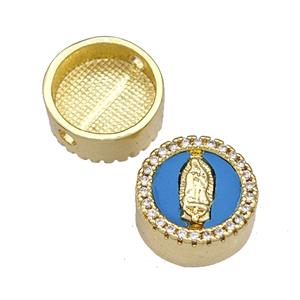 Copper Button Beads Pave Shell Zircon Jesus 18K Gold Plated, approx 12mm