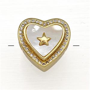 Copper Heart Beads Pave Shell Zircon Star 18K Gold Plated, approx 16mm