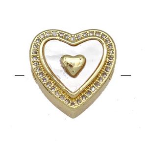 Copper Heart Beads Pave Shell Zircon 18K Gold Plated, approx 16mm