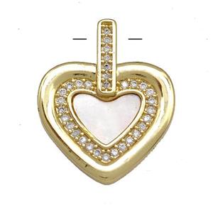 Copper Heart Pendant Pave Shell Zirconia 18K Gold Plated, approx 18mm