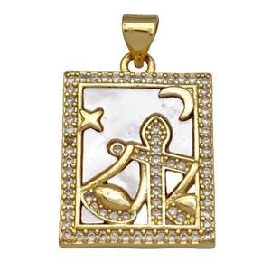 Copper Tarot Card Pendant Pave Zircon Zodiac Libra 18K Gold Plated, approx 16-20mm