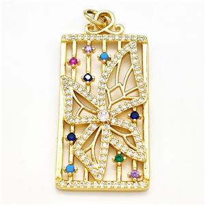 Copper Rectangle Pendant Pave Zircon Butterfly Gold Plated, approx 18-35mm