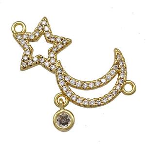 Copper Moon Star Pendant Pave Zircon Gold Plated, approx 15-25mm