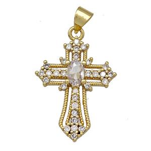 Copper Cross Pendant Micro Pave Zirconia Gold Plated, approx 18-24mm