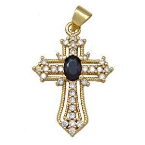 Copper Cross Pendant Micro Pave Zirconia Gold Plated, approx 18-24mm