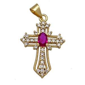 Copper Cross Pendant Micro Pave Zirconia Gold Plated, approx 18-24mm