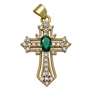 Copper Cross Pendant Micro Pave Zirconia Gold Plated, approx 18-24mm