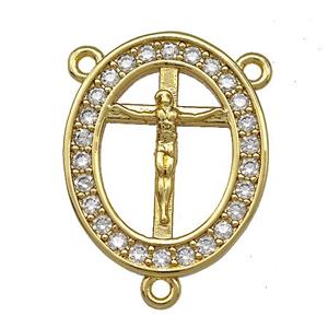 Jesus Charms Copper Oval Crucifix Cross Pendant Pave Zircon 3loops Gold Plated, approx 16-19.5mm