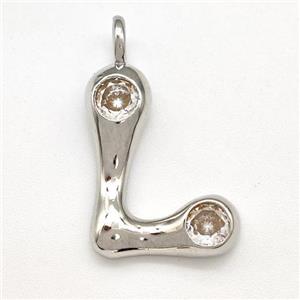 Copper Letter-L Pendant Pave Zircon Platinum Plated, approx 15-18mm