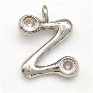 Copper Letter-Z Pendant Pave Zircon Platinum Plated, approx 15-18mm