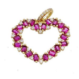 Copper Heart Pendant Micro Pave Fuchsia Zirconia Gold Plated, approx 20-26mm