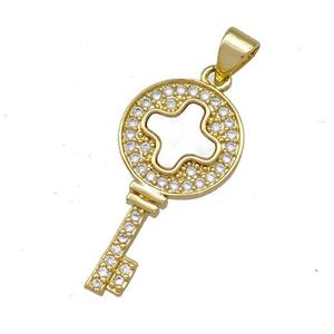 Copper Key Pendant Pave Shell Zirconia 18K Gold Plated, approx 13-25mm