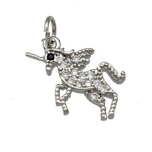 Copper Unicorn Pendant Pave Zirconia Platinum Plated, approx 13-15mm