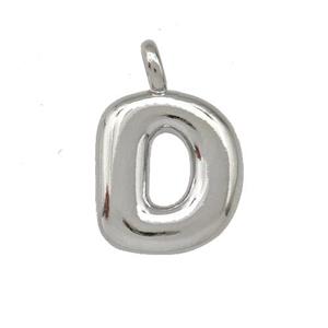 Copper Letter-D Pendant Platinum Plated, approx 12-14mm