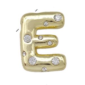 Copper Pendant Pave Zirconia Letter-E Gold Plated, approx 11-18mm