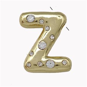 Copper Pendant Pave Zirconia Letter-Z Gold Plated, approx 11-18mm