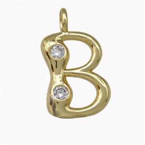 Copper Pendant Pave Zirconia Letter-B Gold Plated, approx 11-18mm