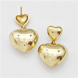 Copper Heart Stud Earrings Gold Plated, approx 15mm, 25mm