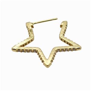 Copper Star Earring Studs Pave Zirconia Gold Plated, approx 17-25mm