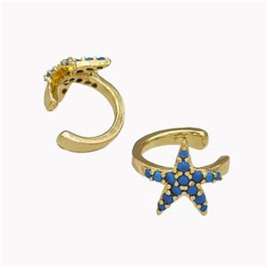 Copper Starfish Clip Earrings Pave Zirconia Gold Plated, approx 10mm, 13mm dia