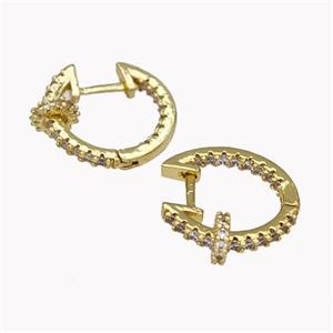 Copper Latchback Earrings Pave Zirconia Gold Plated, approx 6mm, 16mm dia