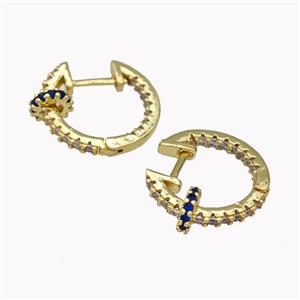 Copper Latchback Earrings Pave Zirconia Gold Plated, approx 6mm, 16mm dia